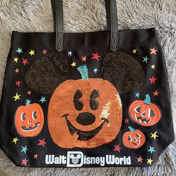 Disney Handbags - Disney Halloween Sequin Mickey Pumpkin Tote